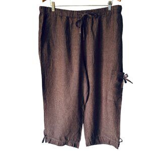 Coldwater Creek SzW18 Linen Pants Capri Utility Cargo Lagenlook Brown